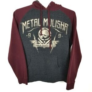 Metal Mulisha Men Graphic Hoodie Logo Sz M Gray Maroon Y2K Fleece Grunge